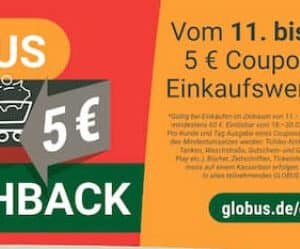 5€ Cashback bei Globus 60€ &#043; 5€ MEW