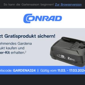 gratis Starterkit Akku und Ladegerät von Gardena zu Aktionsproduktenkauf bei Conrad