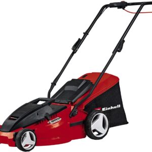 Einhell Elektro-Rasenmäher GC-EM 1500/36 (1500 W Carbon Power Motor, 36 cm Schnittbreite, 38 L Fangbox, für 600 m² Rasenflächen, Schnitthöhe 25-65 mm), rot/schwarz