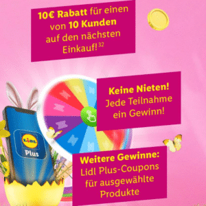 Lidl Plus App: jeder 10. gewinnt einen 10€ Coupon (oder andere Coupons)