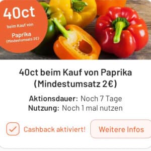 0,40€ Cashback auf Paprika bei Smhaggle 2€ MEW