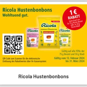 0,30€ Rabatt bzw. 1€ Rabatt auf Ricola Hustenbonbons