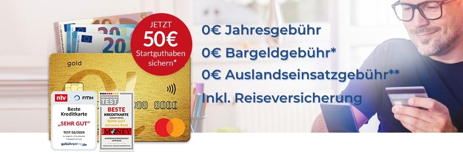 50€ Startguthaben für kostenfreie Advanzia Mastercard Gold