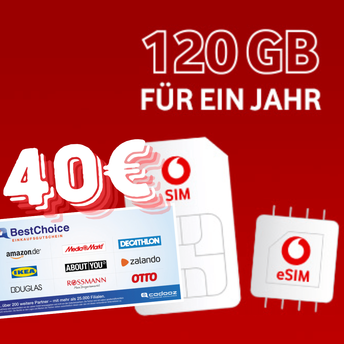 Thumbnail Direkt fürs ganze Jahr + 40€ Bonus 📱 120GB Allnet + 2400 Min. o. SMS ins EU-Netz für 99,99€ | eff. 4,99€ mtl. (Vodafone CallYa Jahrestarif Prepaid)