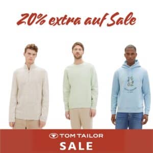 Jeans Direct: Tom Tailor Sale mit 20% Extra-Gutschein z.B. Herren Rundhals Pullover Regular Fit für 18,39€ (statt 31€)