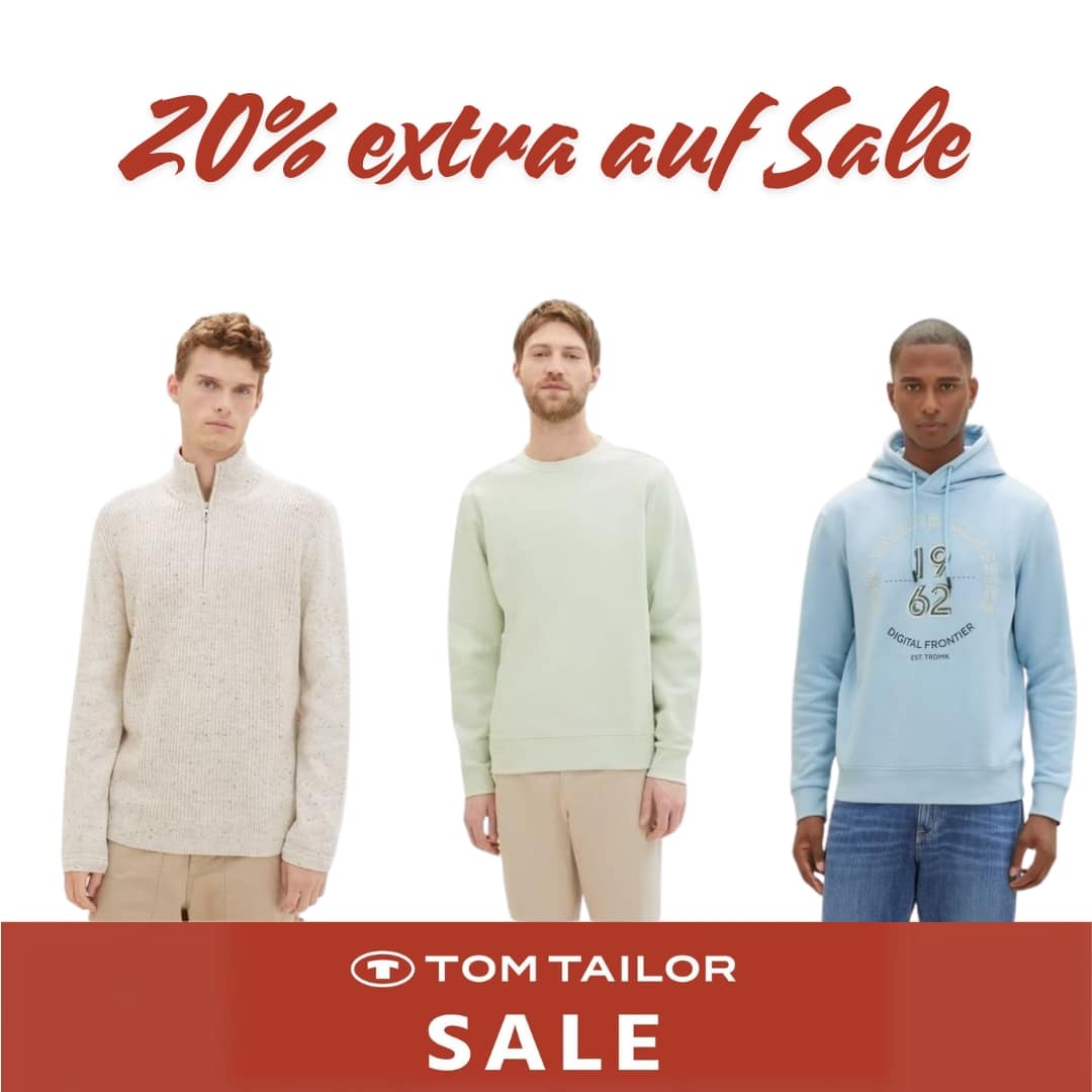 Thumbnail Jeans Direct: Tom Tailor Sale mit 20% Extra-Gutschein z.B. Herren Rundhals Pullover Regular Fit für 18,39€ (statt 31€)