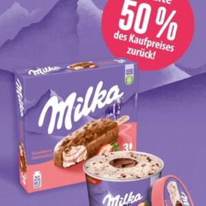 50% Cashback auf Milka Stieleis oder Milka Eis im Becher