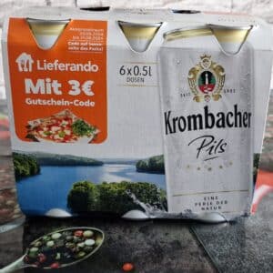 3 € Lieferando Gutschein beim Kauf von 1x 0,5 Liter 6-Pack Krombacher Dosen