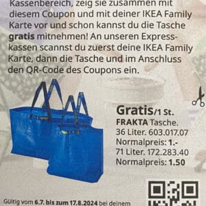 IKEA (nur in Essen?) Gratis FRAKTA Tasche (blau) für Family Mitglieder