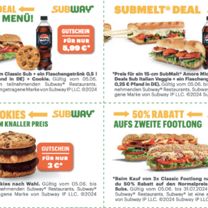 Subway Coupons - 18 verschiedene Gutscheine