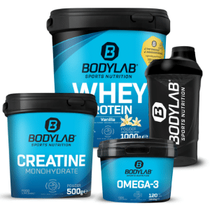 Bodylab24: Muscle Game Strong Stack für 38,99€ – mit Whey Protein, Kreatin, Omega 3 Kapseln & Shaker