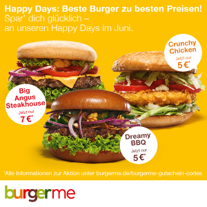 burgerme: Beste Burger, beste Preise an den Happy Days im Juni