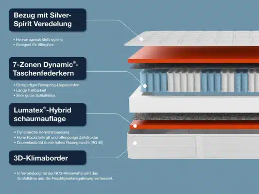 7-Zonen Taschenfederkern-Matratze Hn8 Schlafsysteme Dynamic TFK