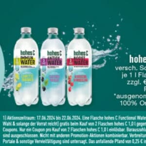 Edeka/Trinkgut: 1 Flache hohes C Functional Water gratis beim Kauf von 2x hohes C Saft