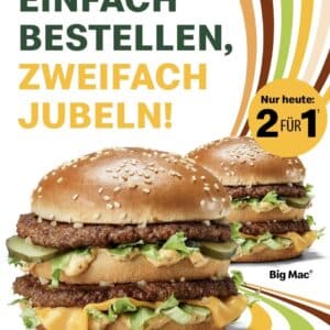 Nur heute in der McDonald’s App: 2 Big Mac zum Preis von einem