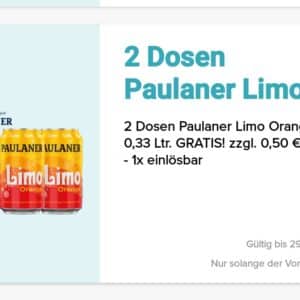 Gratis 2 Dosen Paulaner Limo Orange in der Logo App