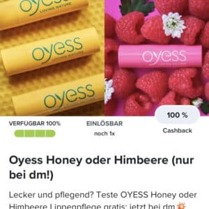 Oyess Honey oder Himbeere (nur bei dm!) gratis