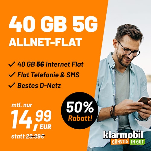 Thumbnail 🎉 40GB 5G &amp; LTE Telekom Allnet für nur 14,99€/Monat + 0€ Anschlusspreis (klarmobil)