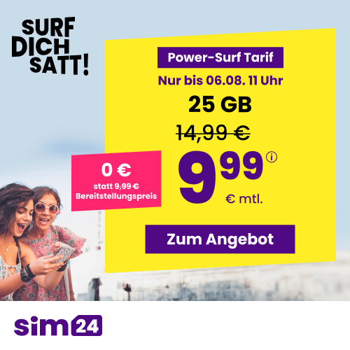 Thumbnail 🔥 mtl. kündbare 5G/LTE Handy Allnets: 6GB für 4,99€ | 17GB für 7,99€ | 25GB für 9,99€ | Unlimited für 29,99€ (SIM24 im 1&amp;1-Netz)