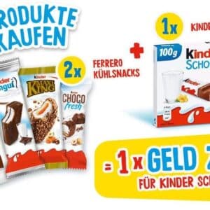 2 Kinder Kühlprodukte kaufen, 1x 100g Kinderschokolade gratis erhalten