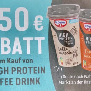 0,50€ Rabatt auf Dr. Oetker High Protein Coffee Drink Kaffee to go