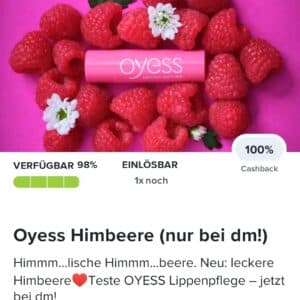 100% Cashback von Marktguru für oyess Himbeere