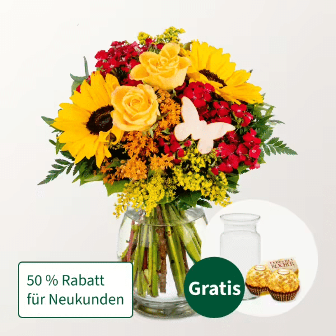 Thumbnail 🌼 Blumenstrauß Sommergefühl mit Gratis Vase &amp; Ferrero Rocher