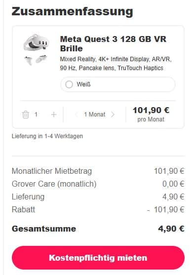 Nur 4,90€ für 1 Monat MetaQuest bei Grover