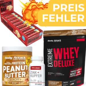 PREISFEHLER 🚨😳 Alles für 1€ bei Body Attack über Amazon ✔️ Protein, Creatin, Whey, Drops , Fitnessprodukte uvm.