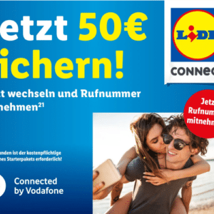 Lidl Connect Prepaid Karte gratis (ab 15€ Einkauf) mit bis zu 65 Euro Startguthaben (abzüglich Tarif)