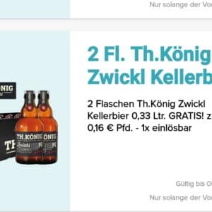 Gratis 2 Flaschen Th. König Zwickl Kellerbier in der Logo App