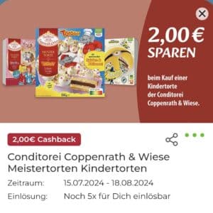 2 € Cashback auf Conditorei Coppenrath &amp; Wiese Meistertorten Kindertorten bei Scondoo