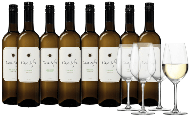 Weinpaket Casa Safra Verdejo 8 Flaschen + 4 Gläser