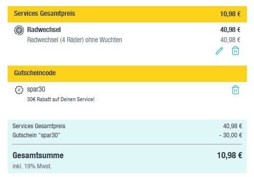 Radwechsel für 10,98€ bei HUK