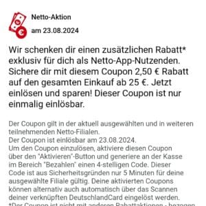 €2,50 Coupon bei Netto, EW €25