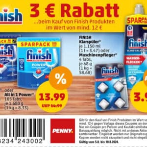 Penny SPARPACK finish 3 € Rabatt...beim Kauf von Finish Produkten