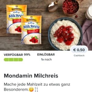 0,50€ Cashback auf Mondamin Milchreis bei Marktguru