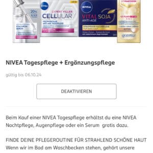 ROSSMANN 1&#043;1 NIVEA TAGESPFLEGE z B 4,25€ kaufen und eine Nachtpflege, Augenpflege oder Serum GRATIS dazu