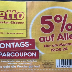 5% auf alles bei Netto am Montag 19.08.24