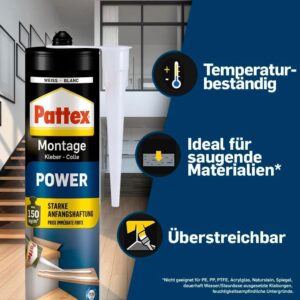 Pattex Montagekleber Power 🧑‍🔧 Kleber für innen &amp; außen (370g Kartusche)