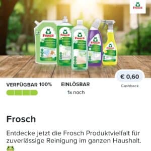 0,60€ Cashback auf ein Frosch Produkt bei Marktguru