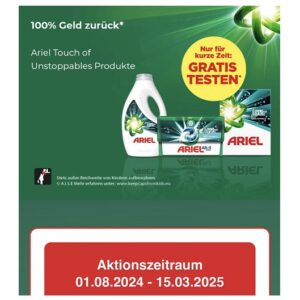 Letzte Chance! 🚀 Ariel Touch of Unstoppables Waschmittel gratis testen - bis 15.03.25! 🫧