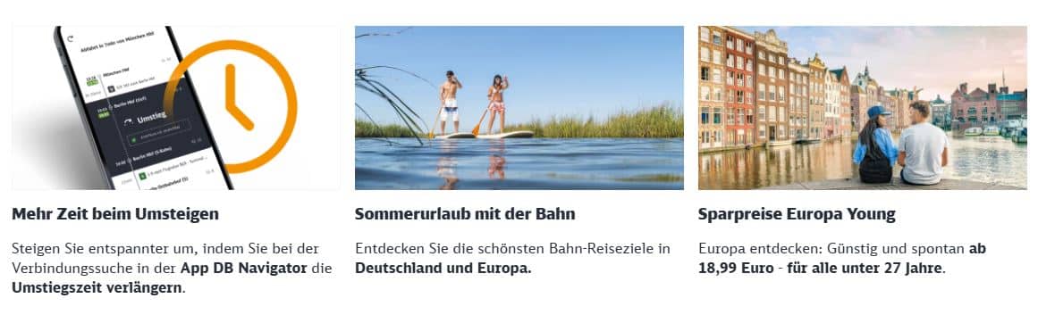 Bahn Angebote - mehr Zeit beim Umsteigen, Sommerurlaub und Sparpreis Europa Young