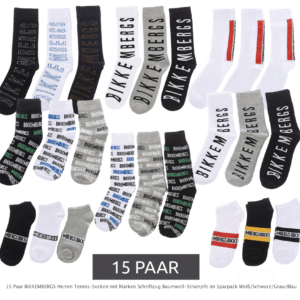 15 Paar BIKKEMBERGS Tennis-Socken ✔️ Baumwoll-Strümpfe ✔️ Weiß/Schwarz/Grau/Blau für 24,99€ (statt 44€)