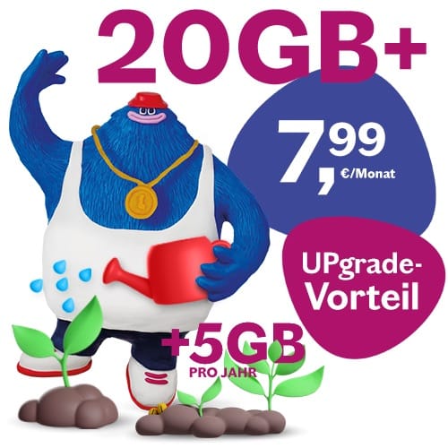 wachsende Discount-Tarife ✔️ 20GB+ Allnet für 7,99€ (jedes Jahr 5GB mehr) ✔️ oder 40GB+ Allnet für 12,99€ (jedes Jahr 10GB mehr)