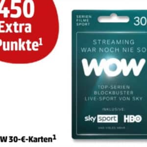 Penny Kartenwelt: 450 Payback Punkte auf 30€ WOW Karte (Sky), 15% Rabatt