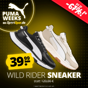 28% Rabatt! 💥 Puma Wild Rider Herren-Sneaker in Schwarz oder Weiß