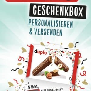 Zwei Duplo Aktionsprodukte kaufen und eine Geschenkbox - mit einem Duplo gratis - personalisieren und versenden