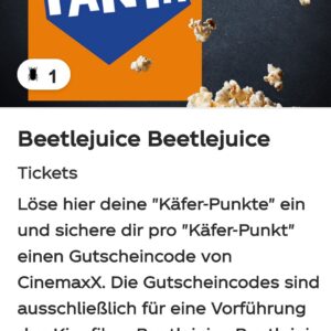 Gratis zwei Kinotickets für den Film BEETLEJUICE in der Coca Cola App