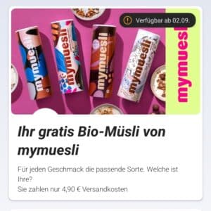 Gratis Bio-Müsli von mymuesli ab 02.09.24 in der Telekom-App (Magenta Moments) im Wert von 12,95 € sichern (zzgl. 4,90 € Versand)